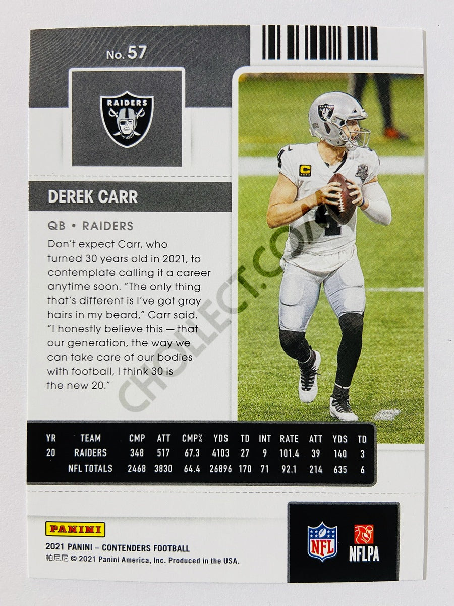 Derek Carr - Las Vegas Raiders 2021 Panini Contenders Season Ticket #57