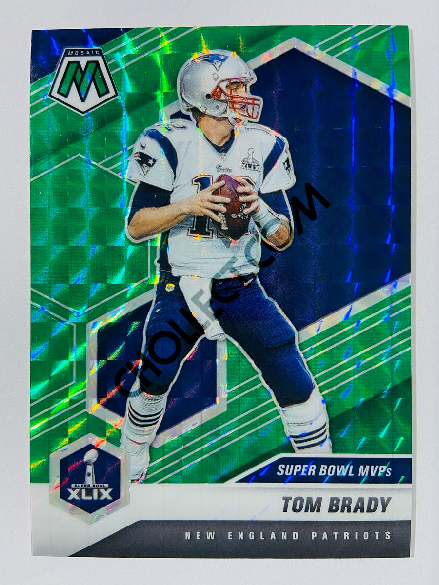 Tom Brady – New England Patriots 2021 Panini Mosaic Super Bowl MVPs Green Prizm Parallel #283