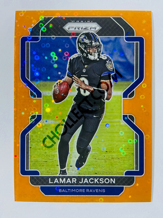 Lamar Jackson – Baltimore Ravens 2021 Panini Prizm Orange Disco Prizm Parallel #282