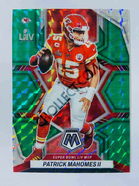 Patrick Mahomes II – Kansas City Chiefs 2022 Panini Mosaic Super Bowl MVPs Green Mosaic Parallel #293