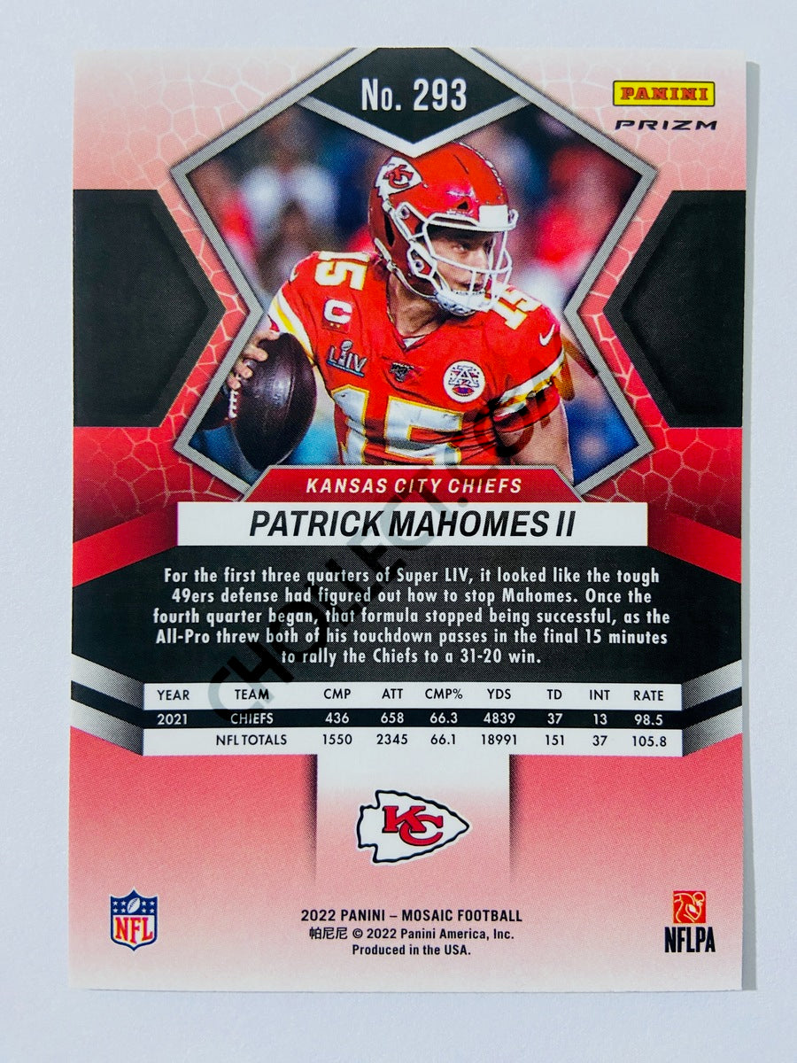 Patrick Mahomes II – Kansas City Chiefs 2022 Panini Mosaic Super Bowl MVPs Green Mosaic Parallel #293