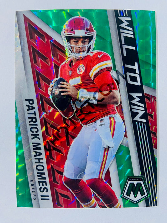 Patrick Mahomes II – Kansas City Chiefs 2022 Panini Mosaic Will to Win Green Mosaic Parallel #16