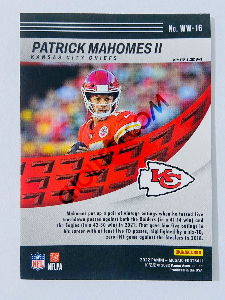 Patrick Mahomes II – Kansas City Chiefs 2022 Panini Mosaic Will to Win Green Mosaic Parallel #16