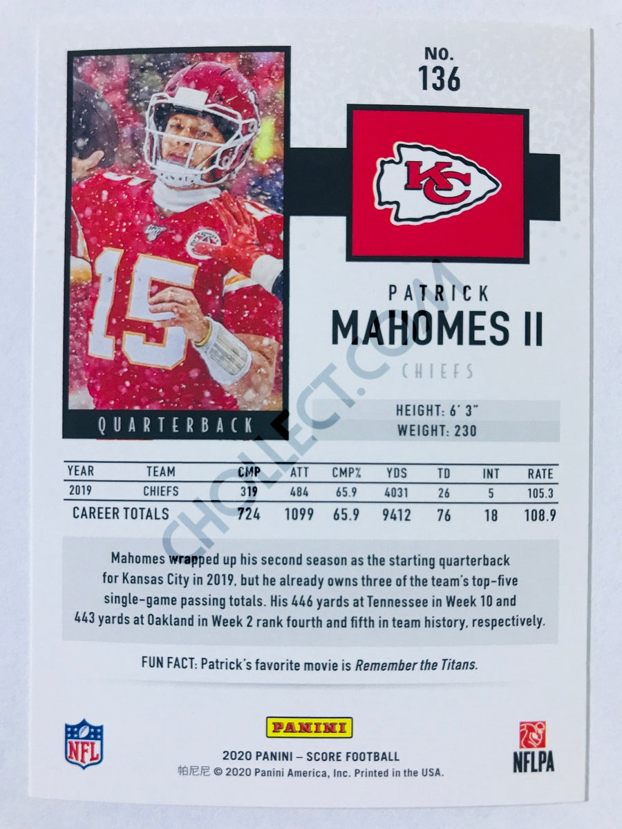 Patrick Mahomes II - Kansas City Chiefs 2020 Panini Score #136