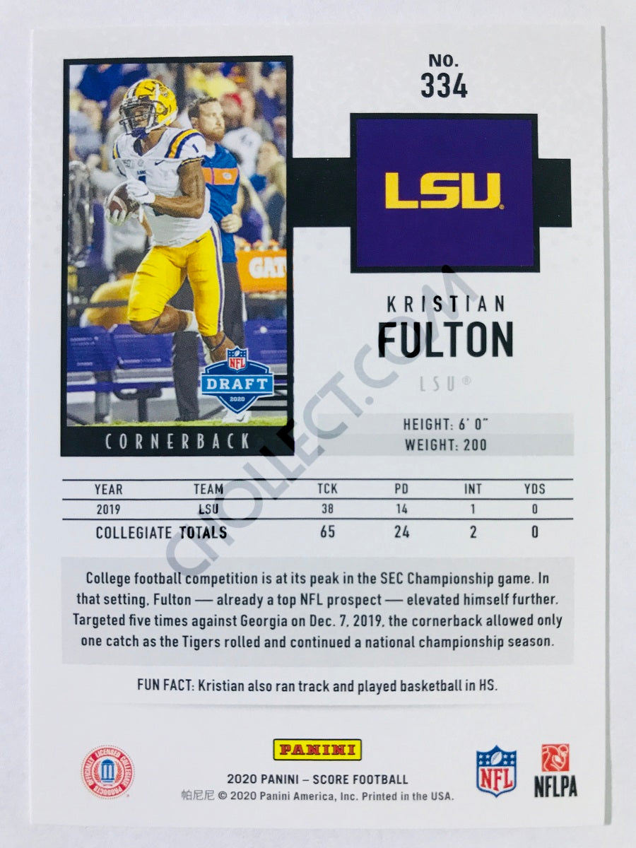 Kristian Fulton - LSU Tigers 2020 Panini Score RC Rookie #334