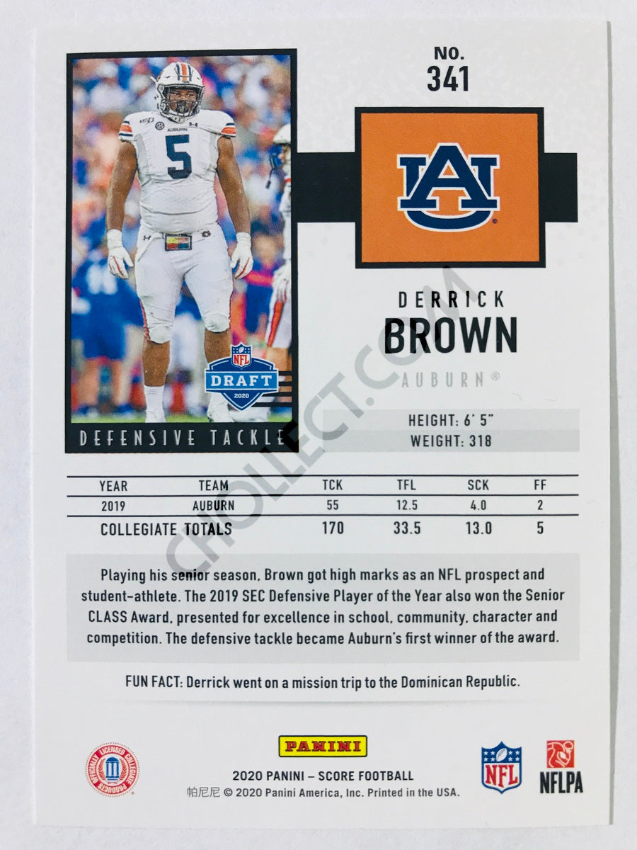 Derrick Brown - Auburn Tigers 2020 Panini Score RC Rookie #341