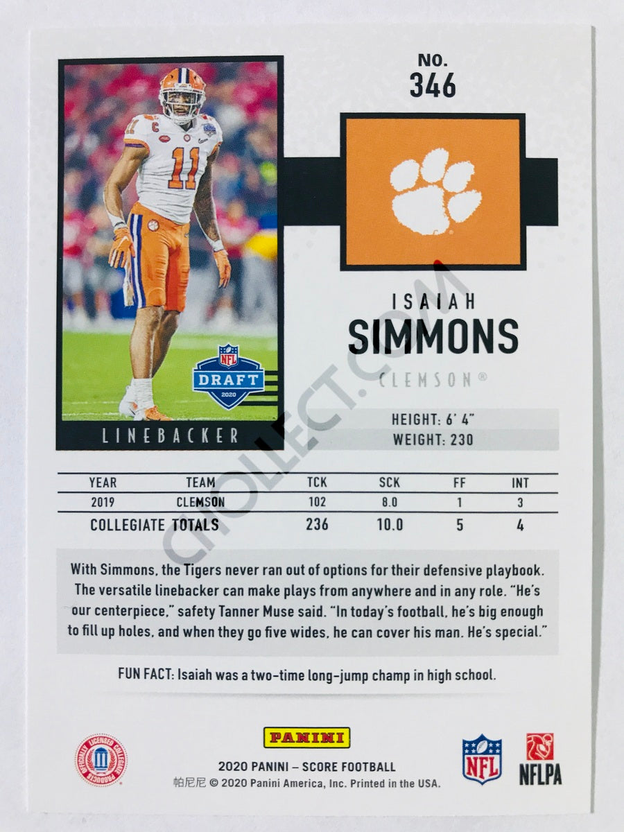 Isaiah Simmons - Clemson Tigers 2020 Panini Score RC Rookie #346