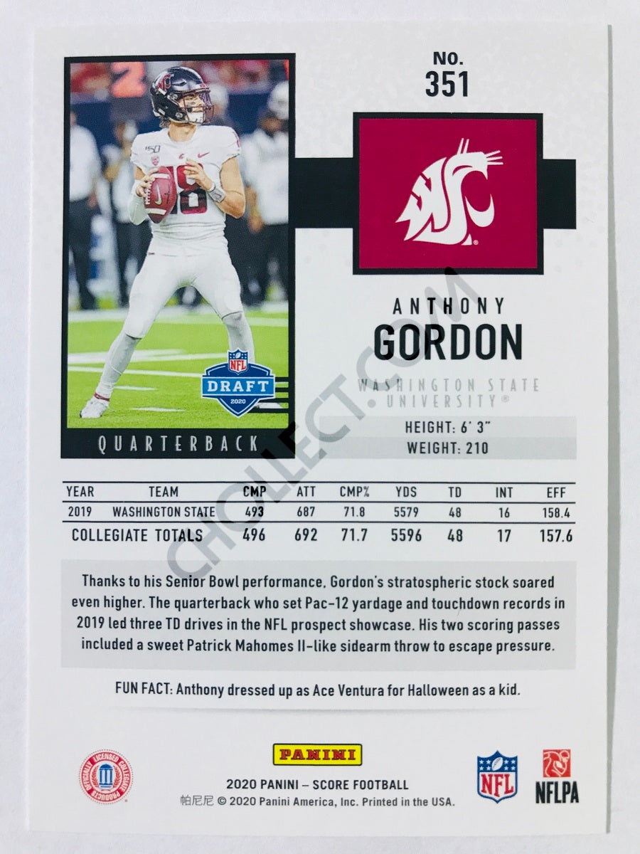 Anthony Gordon - Washington State Cougars 2020 Panini Score RC Rookie #351