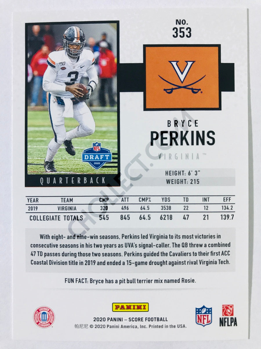 Bryce Perkins - Virginia Cavaliers 2020 Panini Score RC Rookie #353