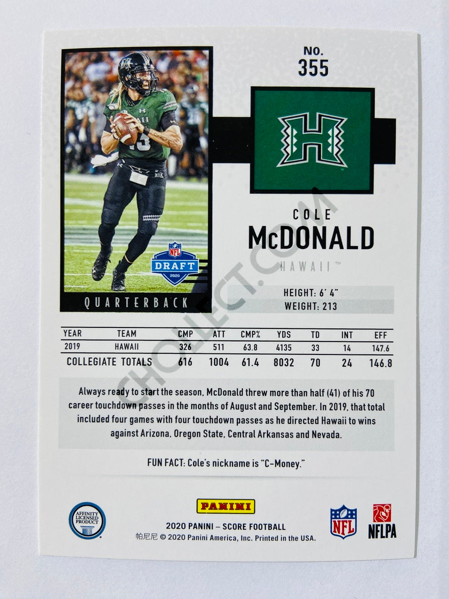 Cole McDonald - Hawaii Rainbow Warriors 2020 Panini Score RC Rookie #355