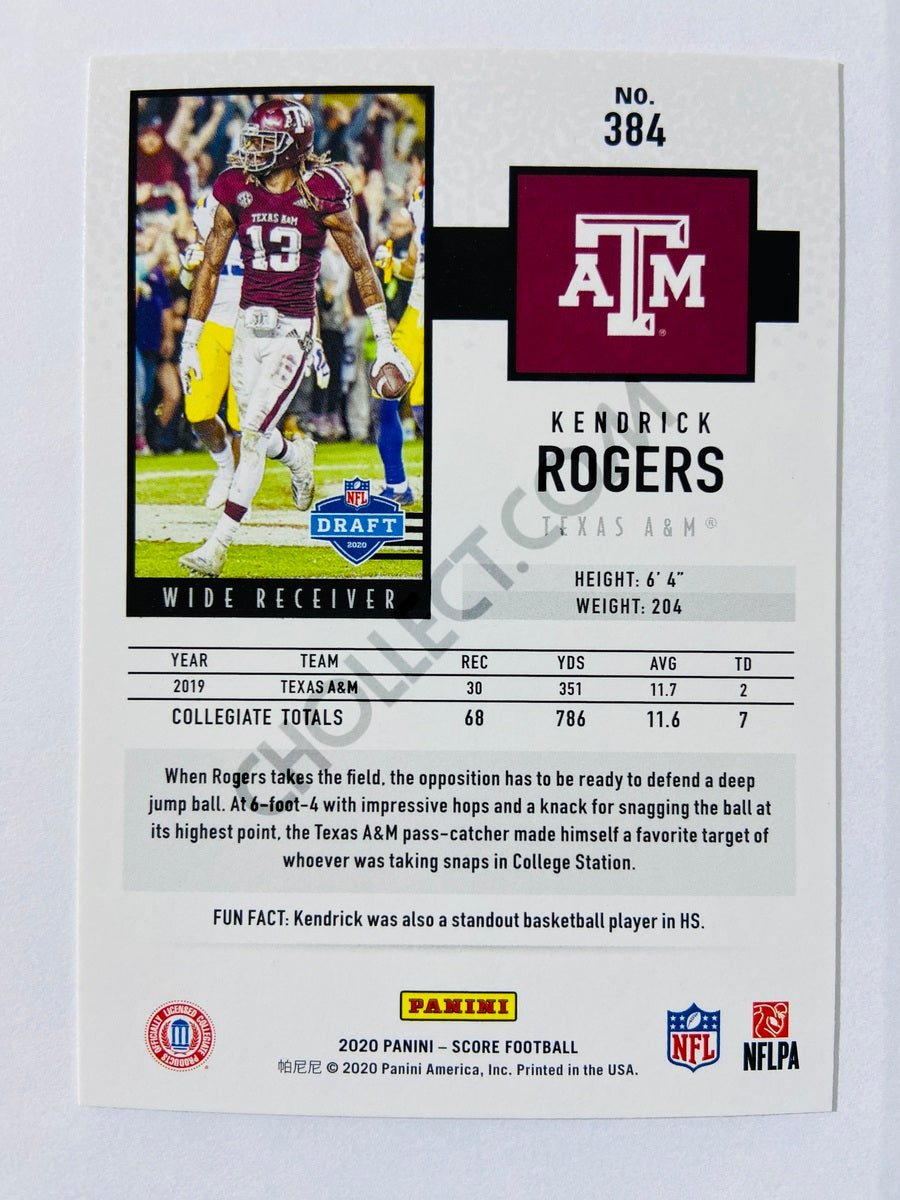 Kendrick Rogers - Texas A&M Aggies 2020 Panini Score RC Rookie #384