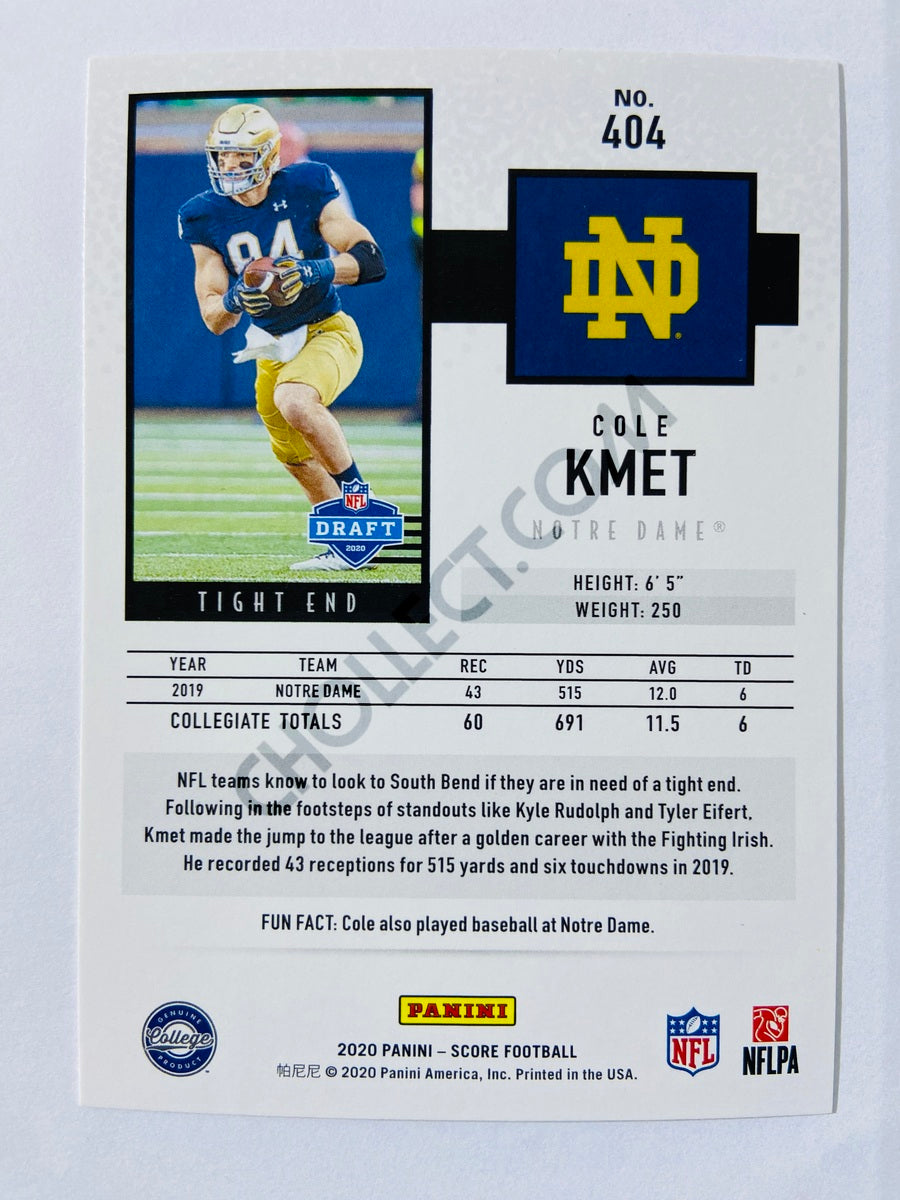 Cole Kmet - Notre Dame Fighting Irish 2020 Panini Score RC Rookie #404