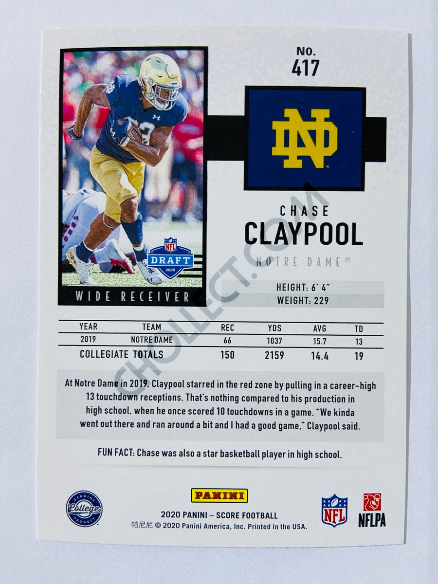 Chase Claypool - Notre Dame Fighting Irish 2020 Panini Score RC Rookie #417