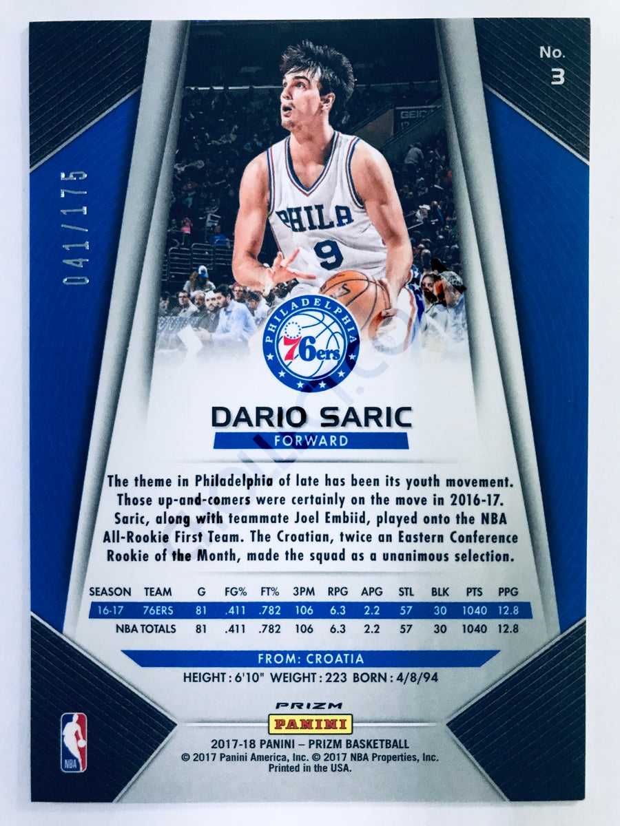 Dario Saric - Philadelphia 76ers 2017-18 Panini Prizm #3 Fast Break Blue /175