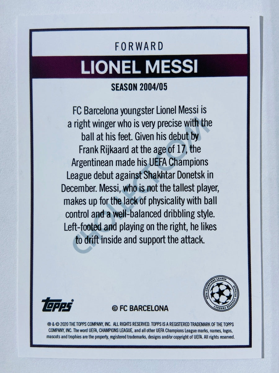 Lionel Messi - FC Barcelona 2021 Topps UCL The Lost Rookie RC Rookie (2004-05 Season)