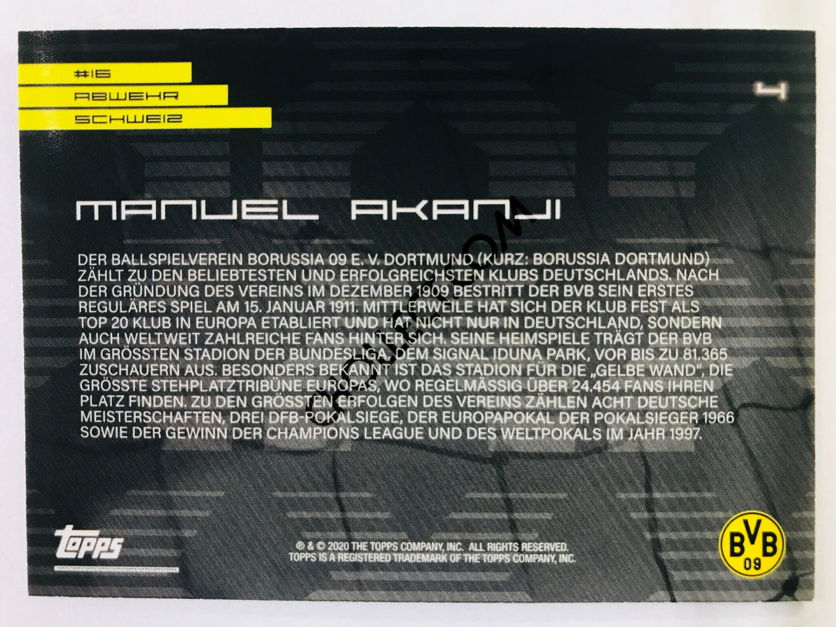 Manuel Akanji 2020 Topps 2020 BVB Borussia Dortmund Soccer Card #4