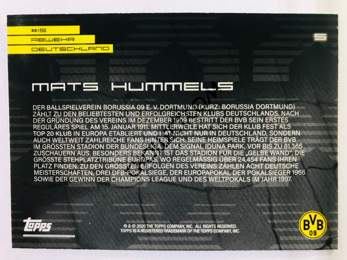 Mats Hummels 2020 Topps 2020 BVB Borussia Dortmund Soccer Card #5