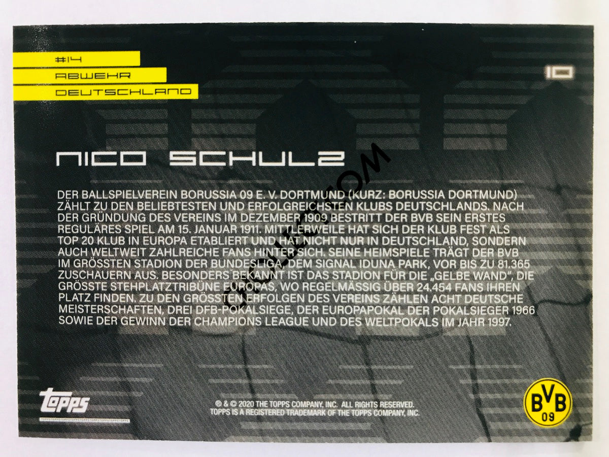 Nico Schulz 2020 Topps 2020 BVB Borussia Dortmund Soccer Card #10