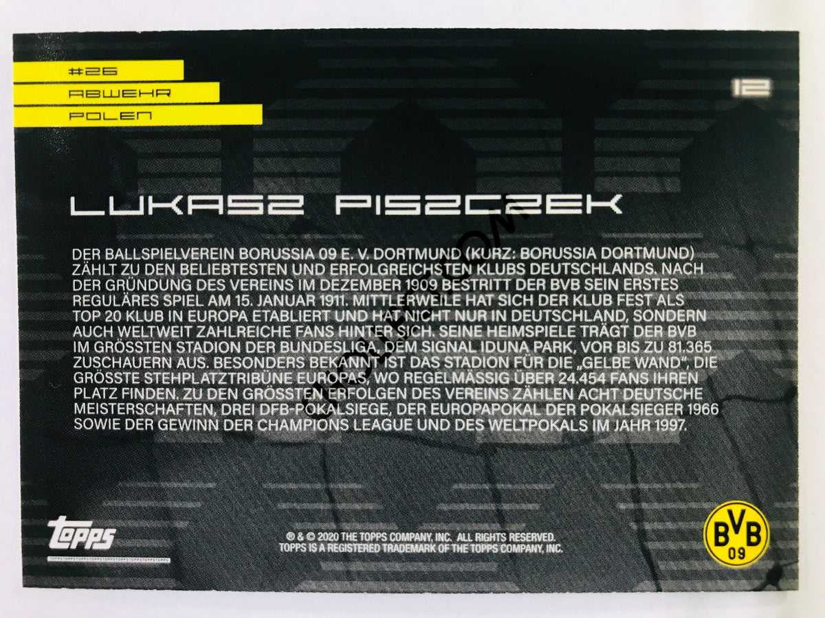 Lukasz Piszczek 2020 Topps 2020 BVB Borussia Dortmund Soccer Card #12