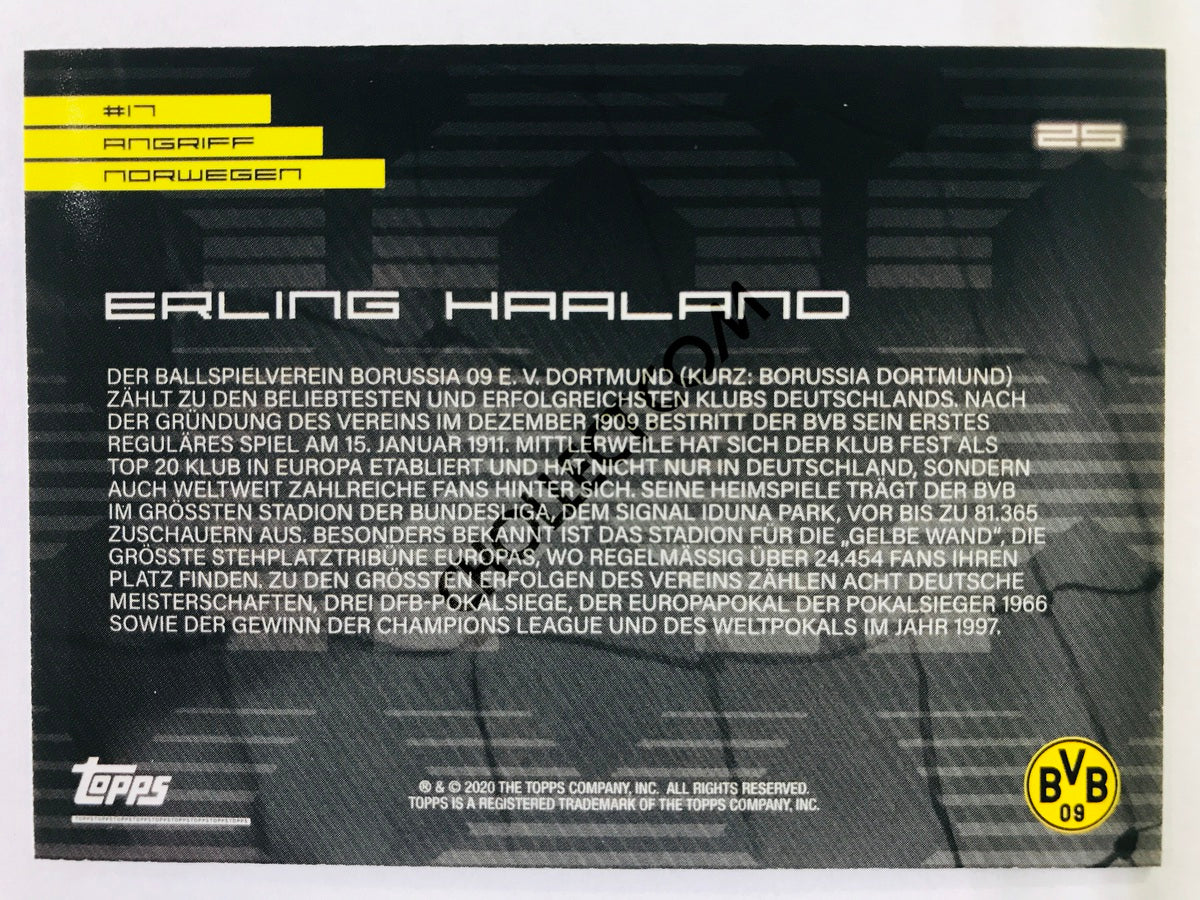 Erling Haaland 2020 Topps 2020 BVB Borussia Dortmund Soccer Card Rookie #25