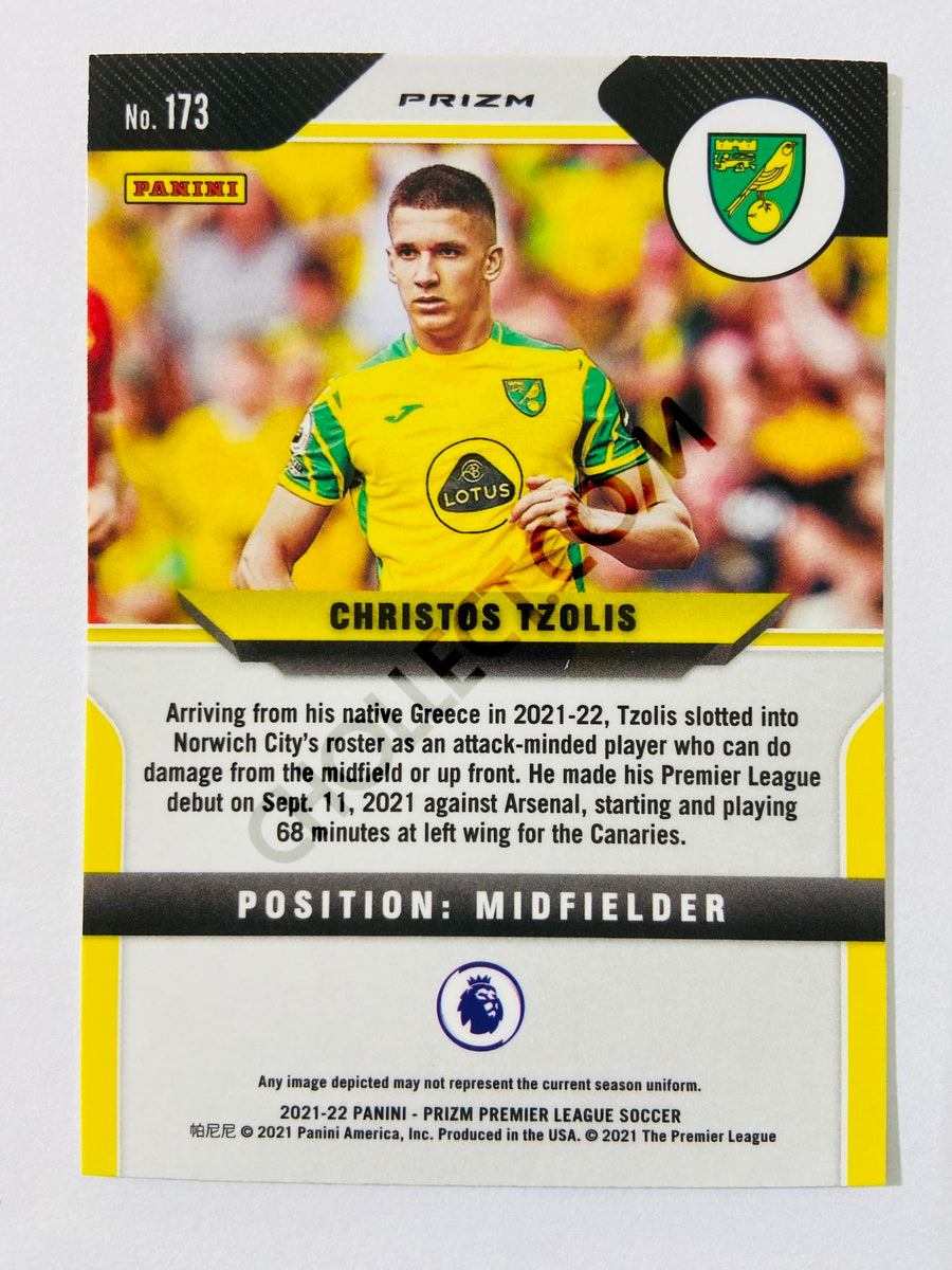 Christos Tzolis - Norwich City 2021-22 Panini Prizm Premier League Green Wave RC Rookie #173