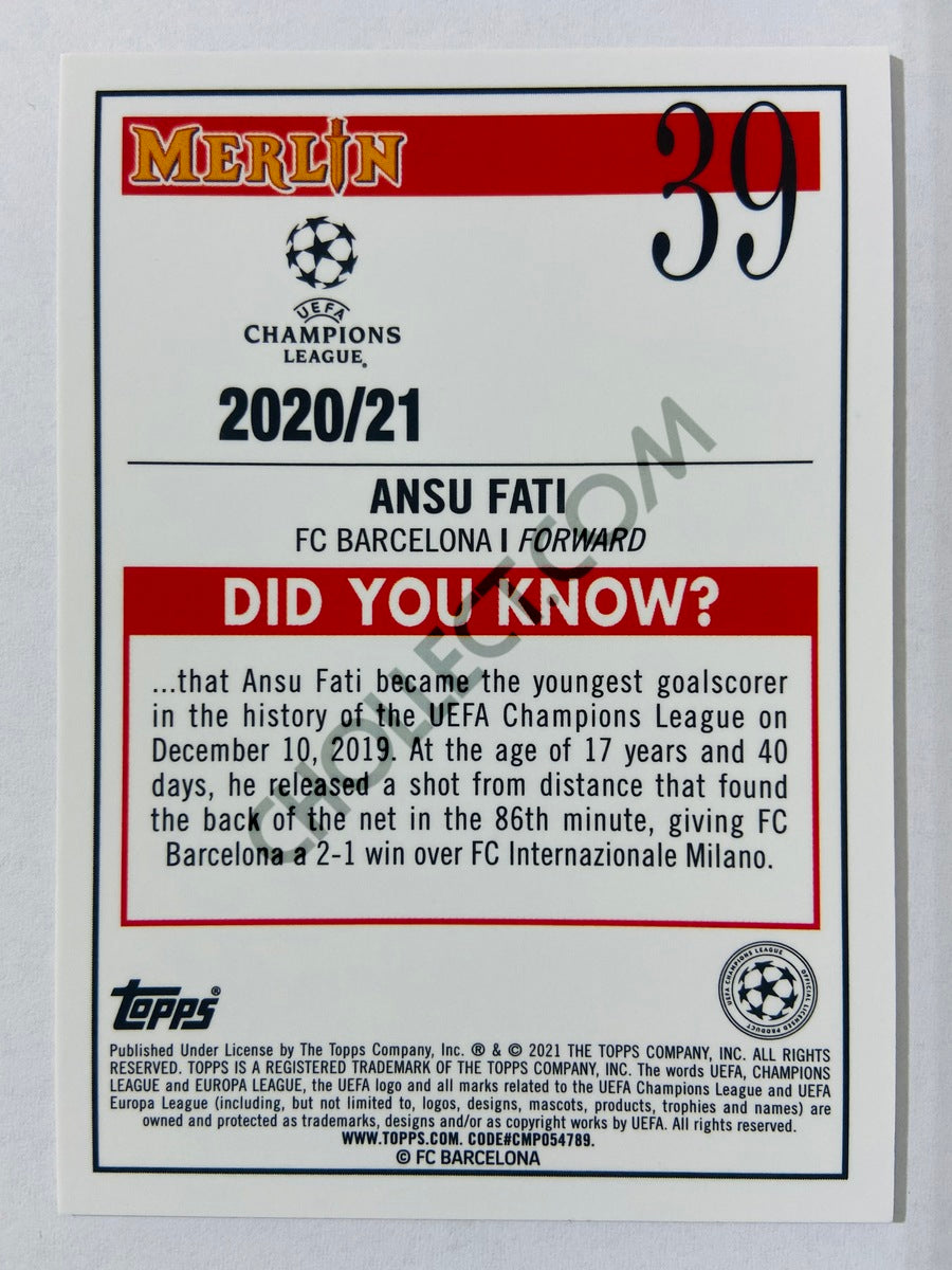 Ansu Fati - FC Barcelona 2020-21 Topps UEFA Champions League Merlin #39