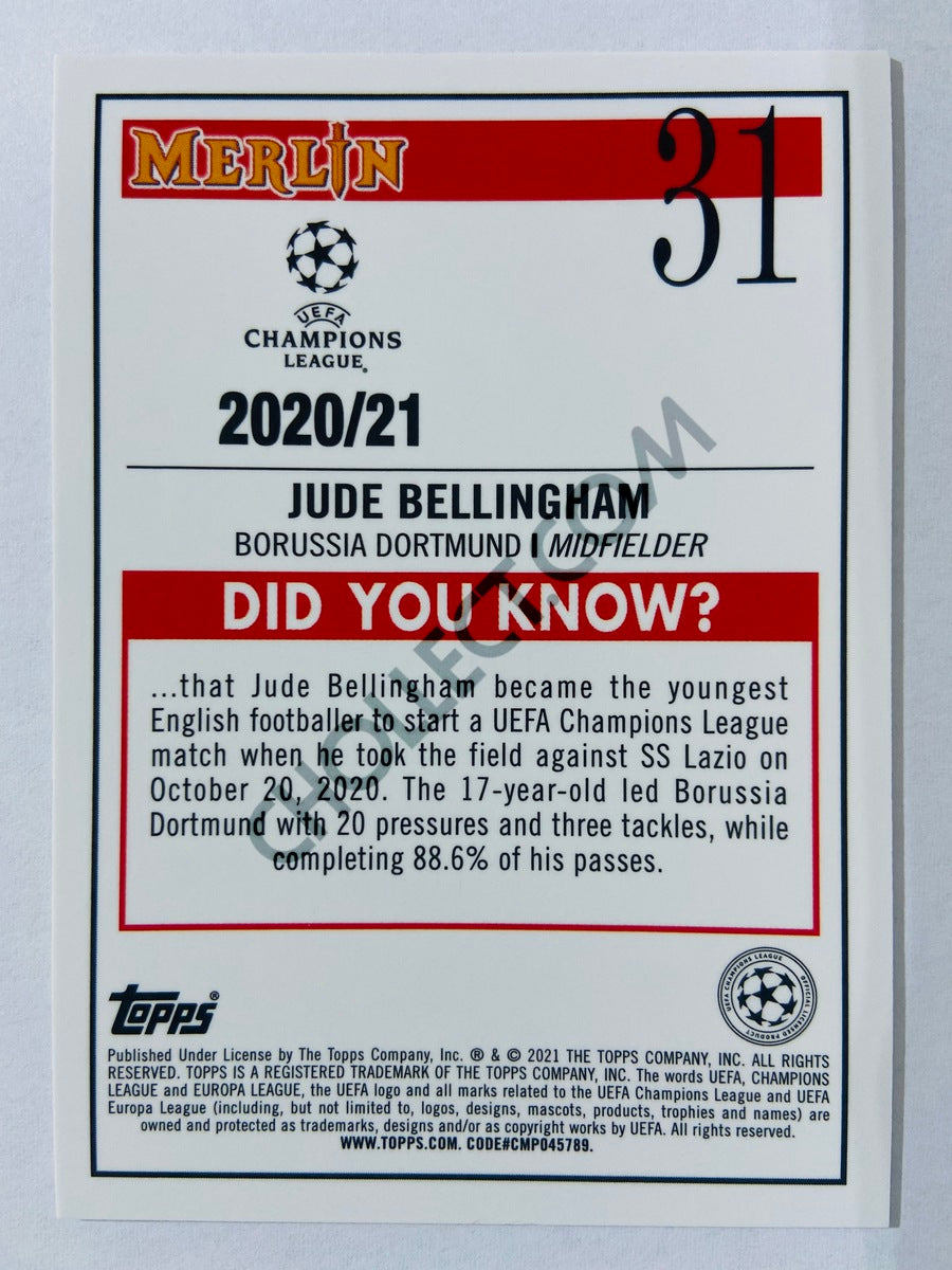 Jude Bellingham - Borussia Dortmund 2020-21 Topps UEFA Champions League Merlin RC Rookie #31