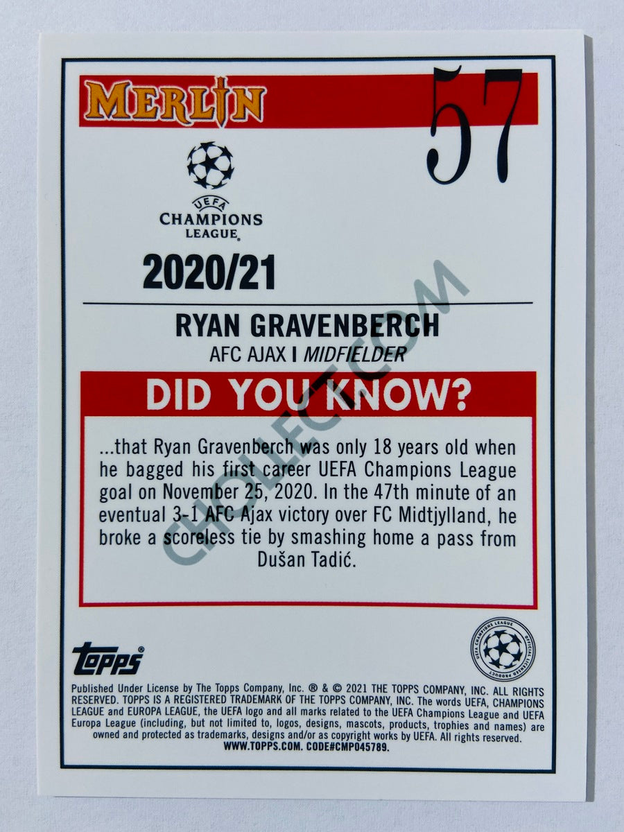 Ryan Gravenberch - AFC Ajax 2020-21 Topps UEFA Champions League Merlin RC Rookie #57