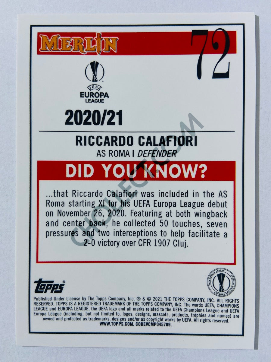 Riccardo Calafiori - AS Roma 2020-21 Topps UEFA Europa League Merlin RC Rookie #72