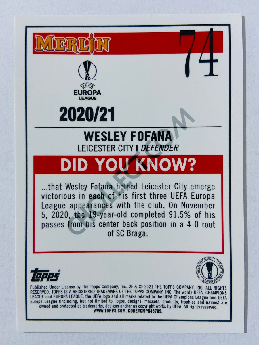 Wesley Fofana - Leicester City 2020-21 Topps UEFA Europa League Merlin RC Rookie #74