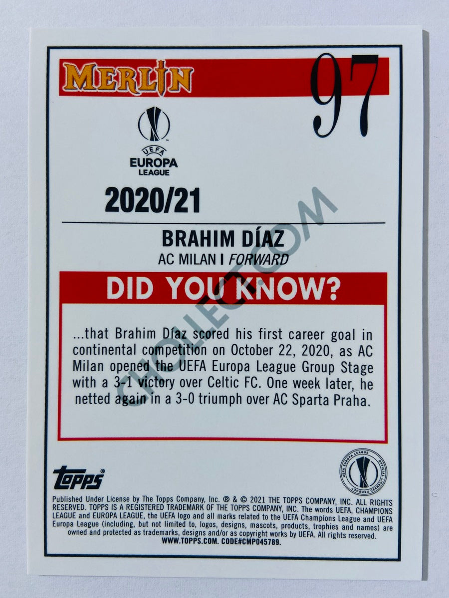 Brahim Diaz - AC Milan 2020-21 Topps UEFA Europa League Merlin RC Rookie #97