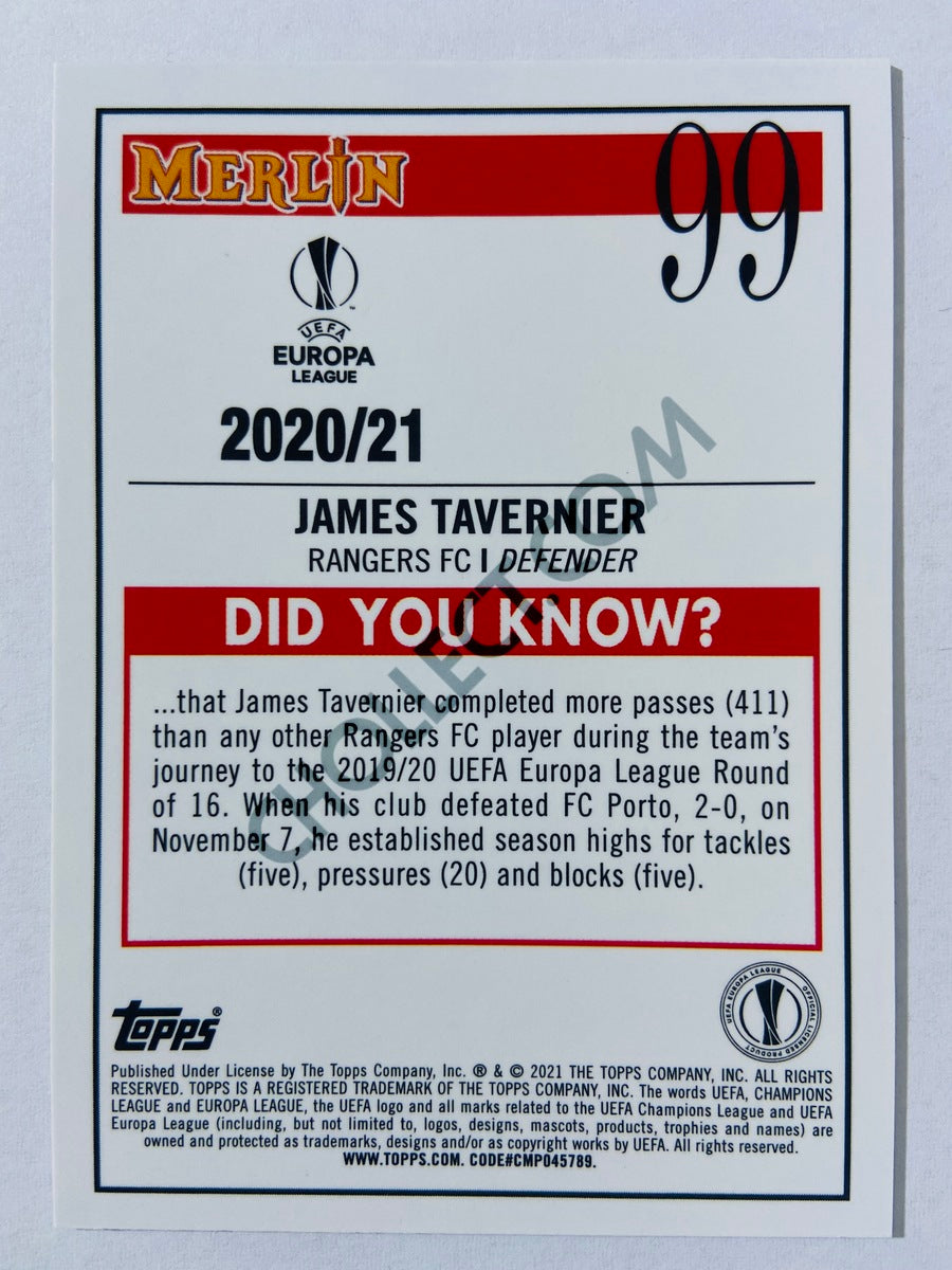 James Tavernier - Rangers FC 2020-21 Topps UEFA Europa League Merlin RC Rookie #99