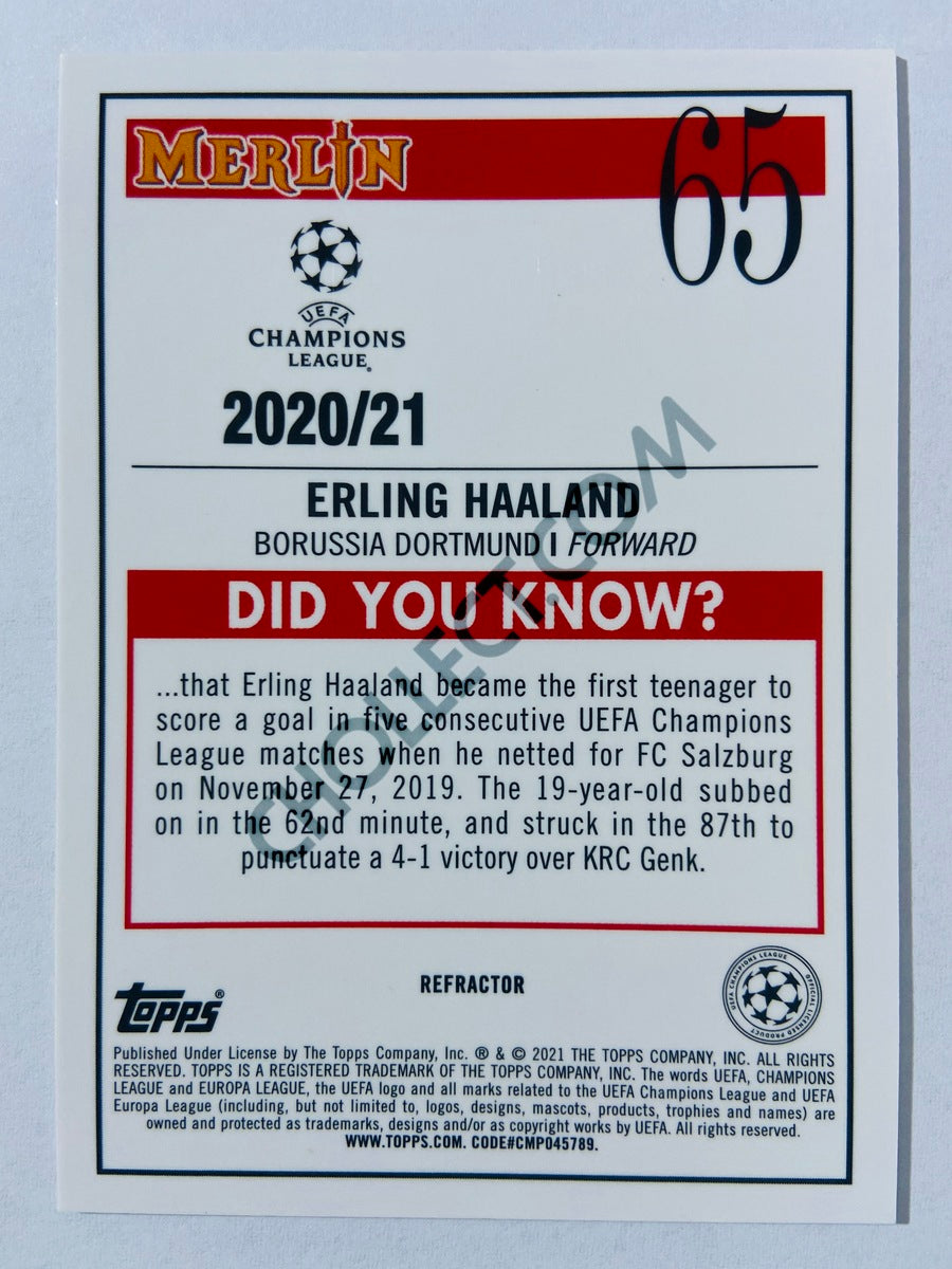 Erling Haaland - Borussia Dortmund 2020-21 Topps UEFA Champions League Merlin Refractor #65