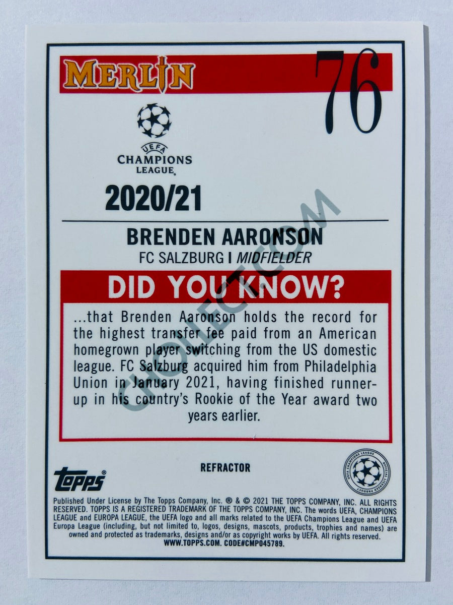 Brenden Aaronson - FC Salzburg 2020-21 Topps UEFA Champions League Merlin Refractor #76