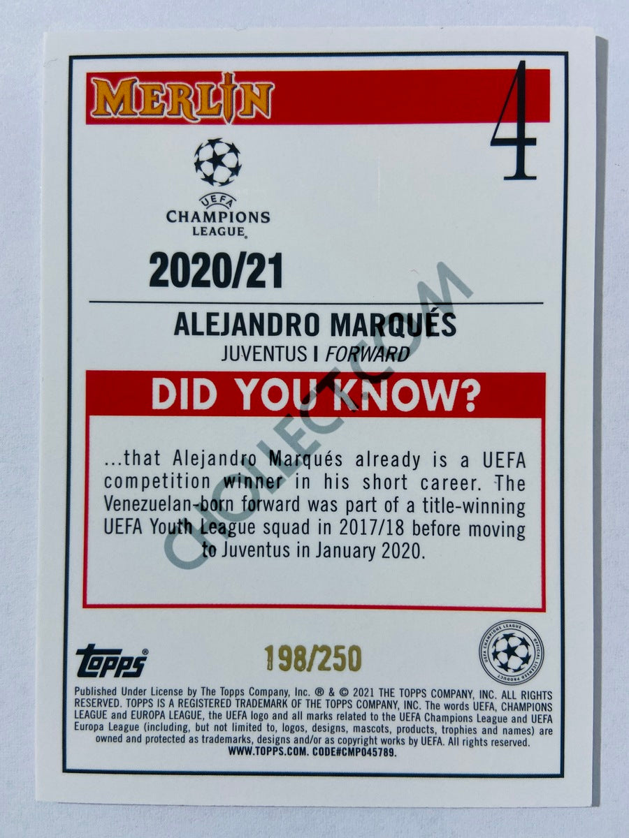 Alejandro Marques - Juventus 2020-21 Topps UEFA Champions League Merlin RC Rookie #5 Atomic 198/250