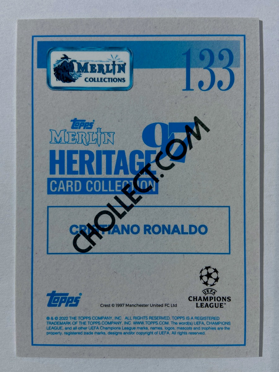 Cristiano Ronaldo - Manchester United 2021-22 Topps Merlin Heritage 97 #133 Cracked Ice Action Parallel 27/99