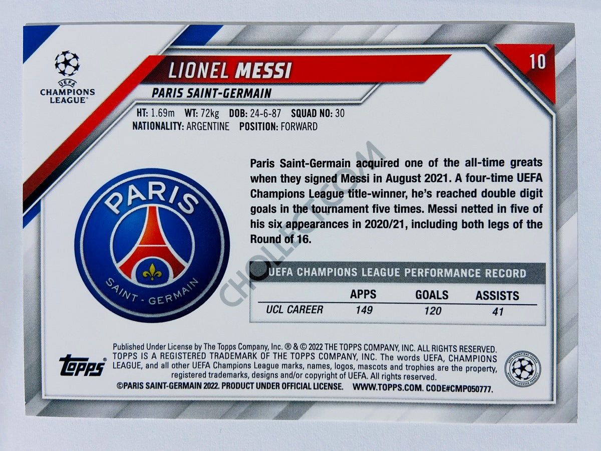 Lionel Messi - Paris Saint-Germain 2021-22 Topps UCL #10