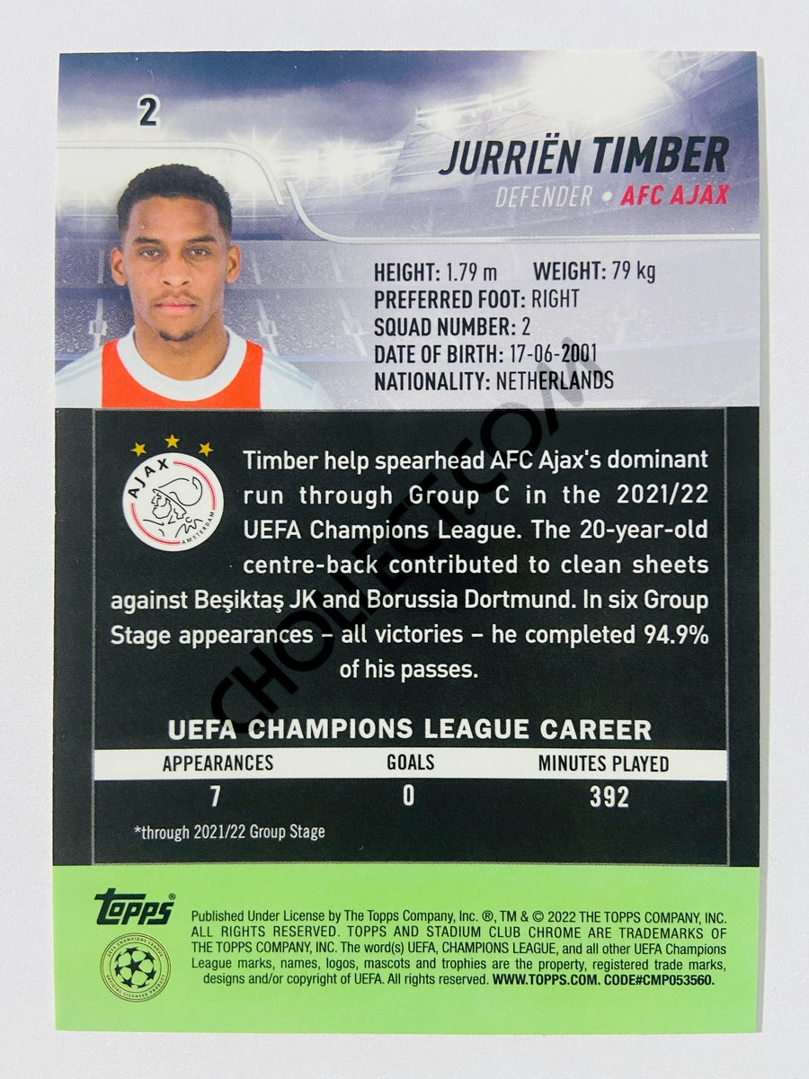 Jurrien Timber - AFC Ajax 2022 Topps Stadium Club Chrome UCL #2