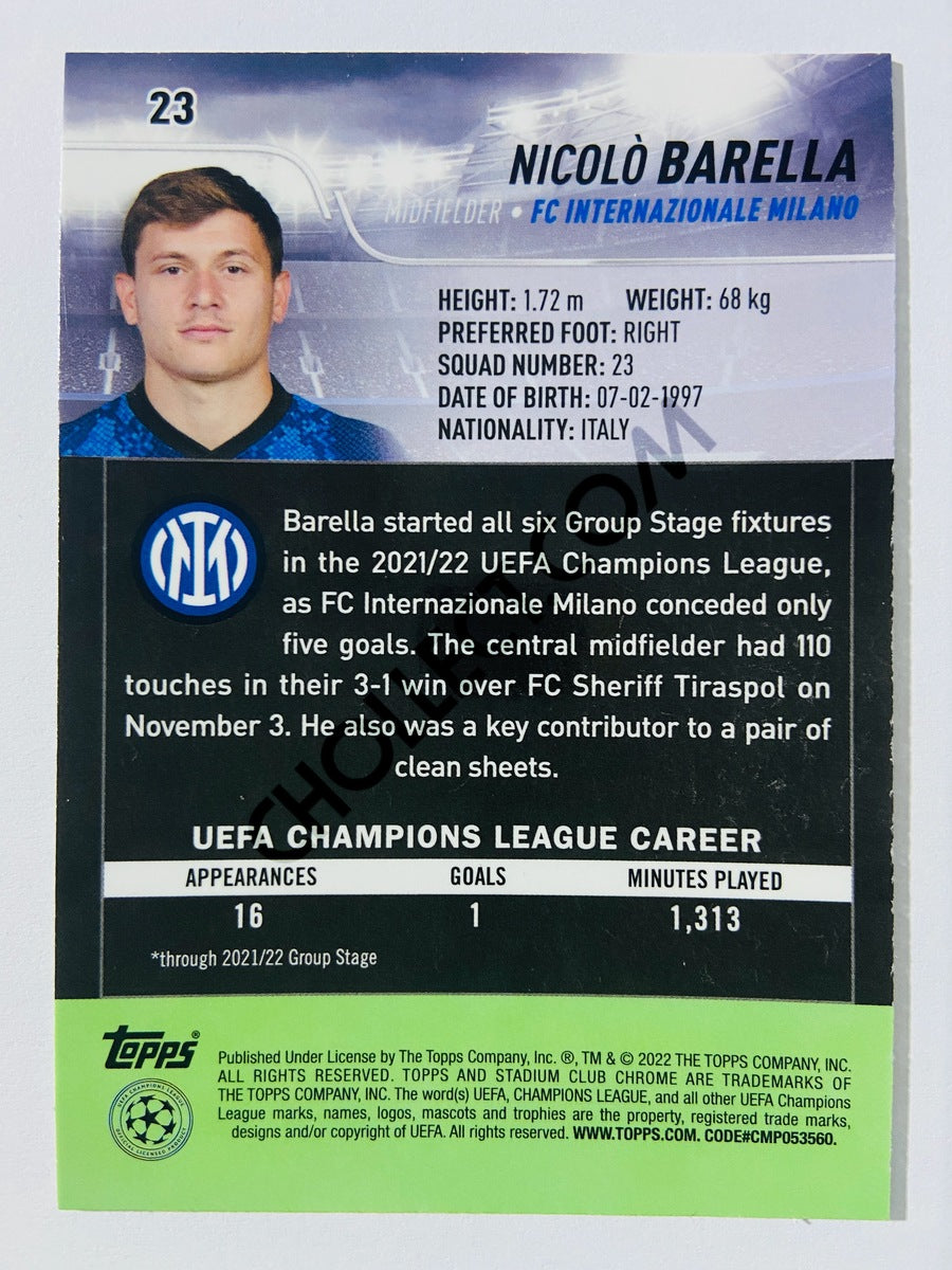 Nicolo Barella - FC Internazionale Milano 2022 Topps Stadium Club Chrome UCL #23