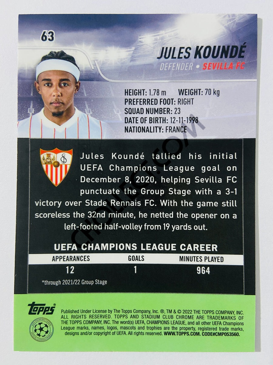 Jules Kounde - Sevilla FC 2022 Topps Stadium Club Chrome UCL #63