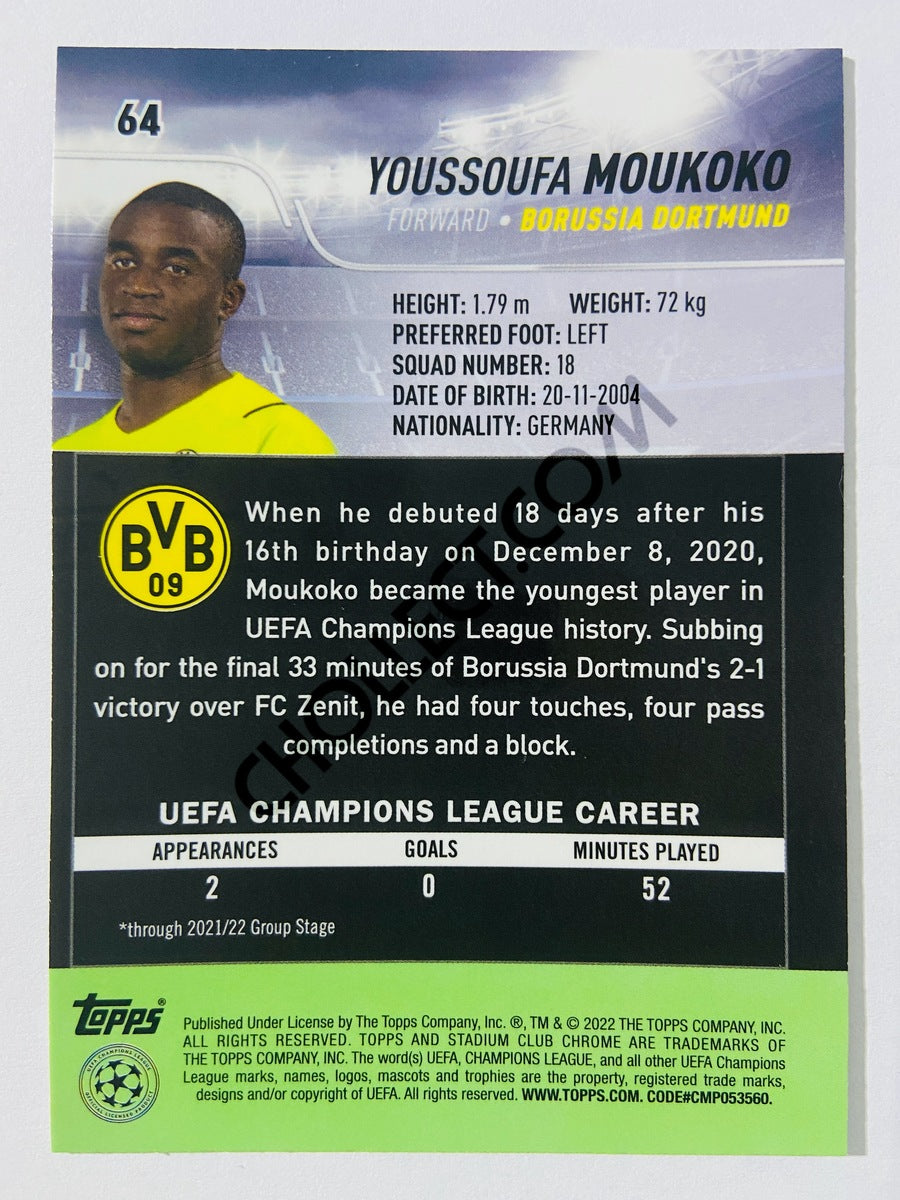 Youssoufa Moukoko - Borussia Dortmund 2022 Topps Stadium Club Chrome UCL #64