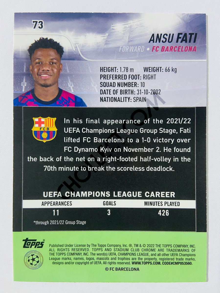 Ansu Fati - FC Barcelona 2022 Topps Stadium Club Chrome UCL #73