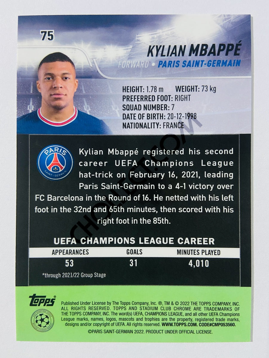 Kylian Mbappé - Paris Saint-Germain 2022 Topps Stadium Club Chrome UCL #75