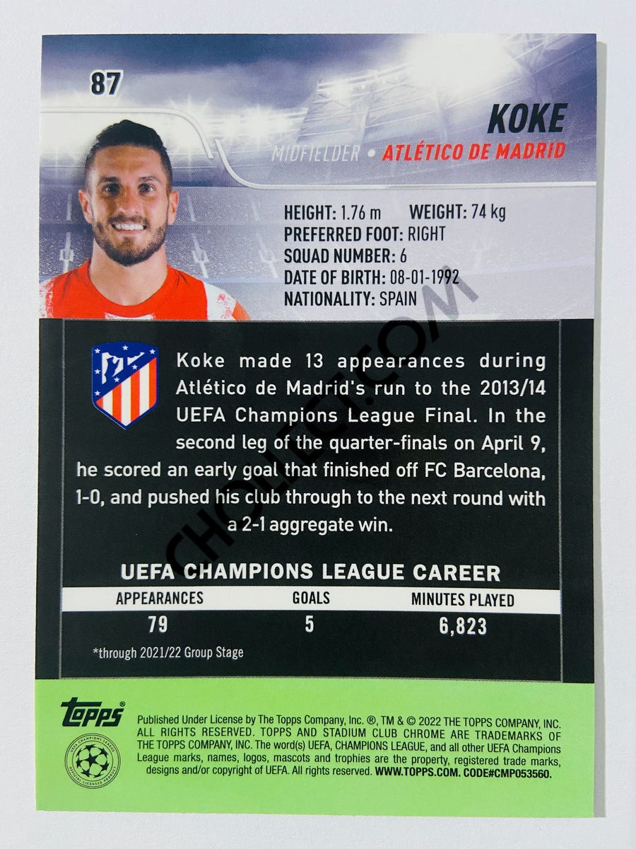 Koke - Atlético de Madrid 2022 Topps Stadium Club Chrome UCL #87