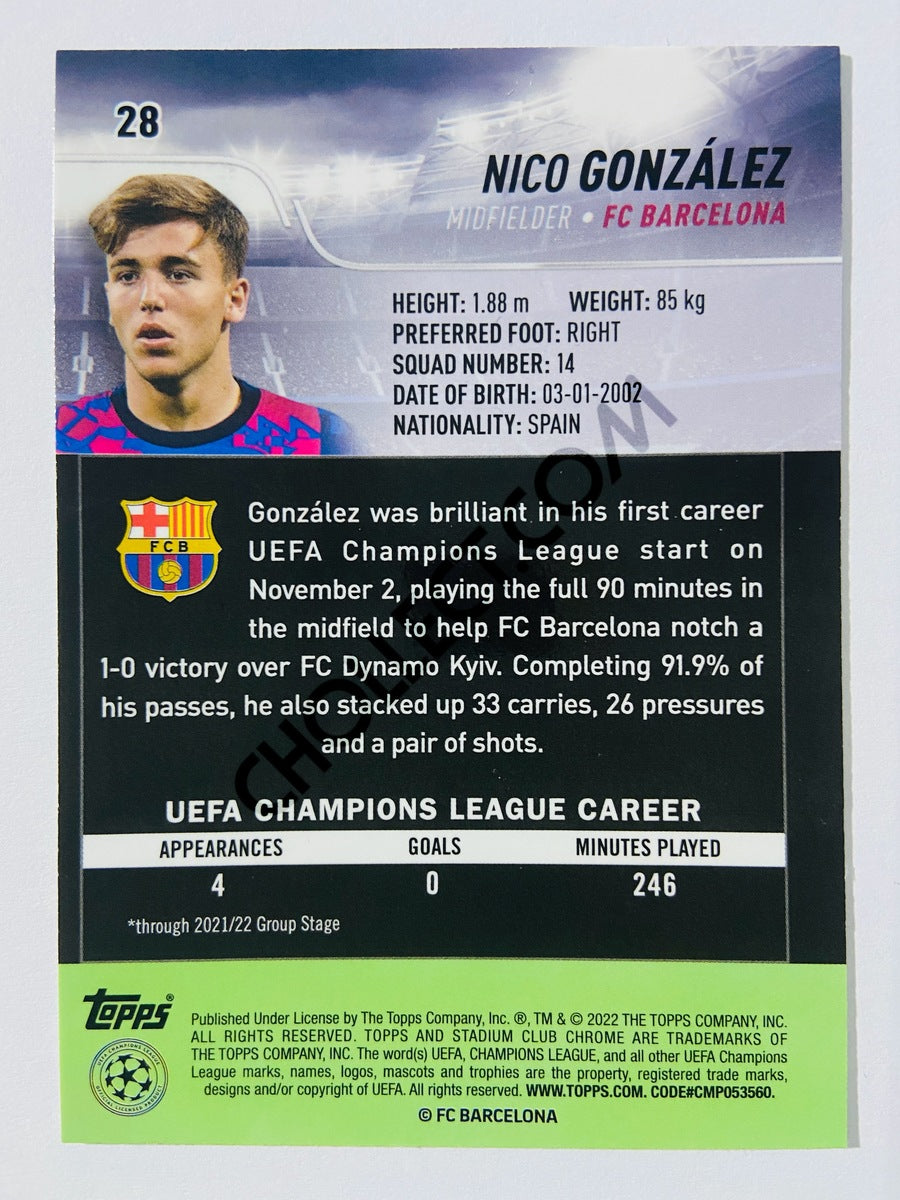 Nico Gonzalez - FC Barcelona 2022 Topps Stadium Club Chrome UCL RC Rookie #28