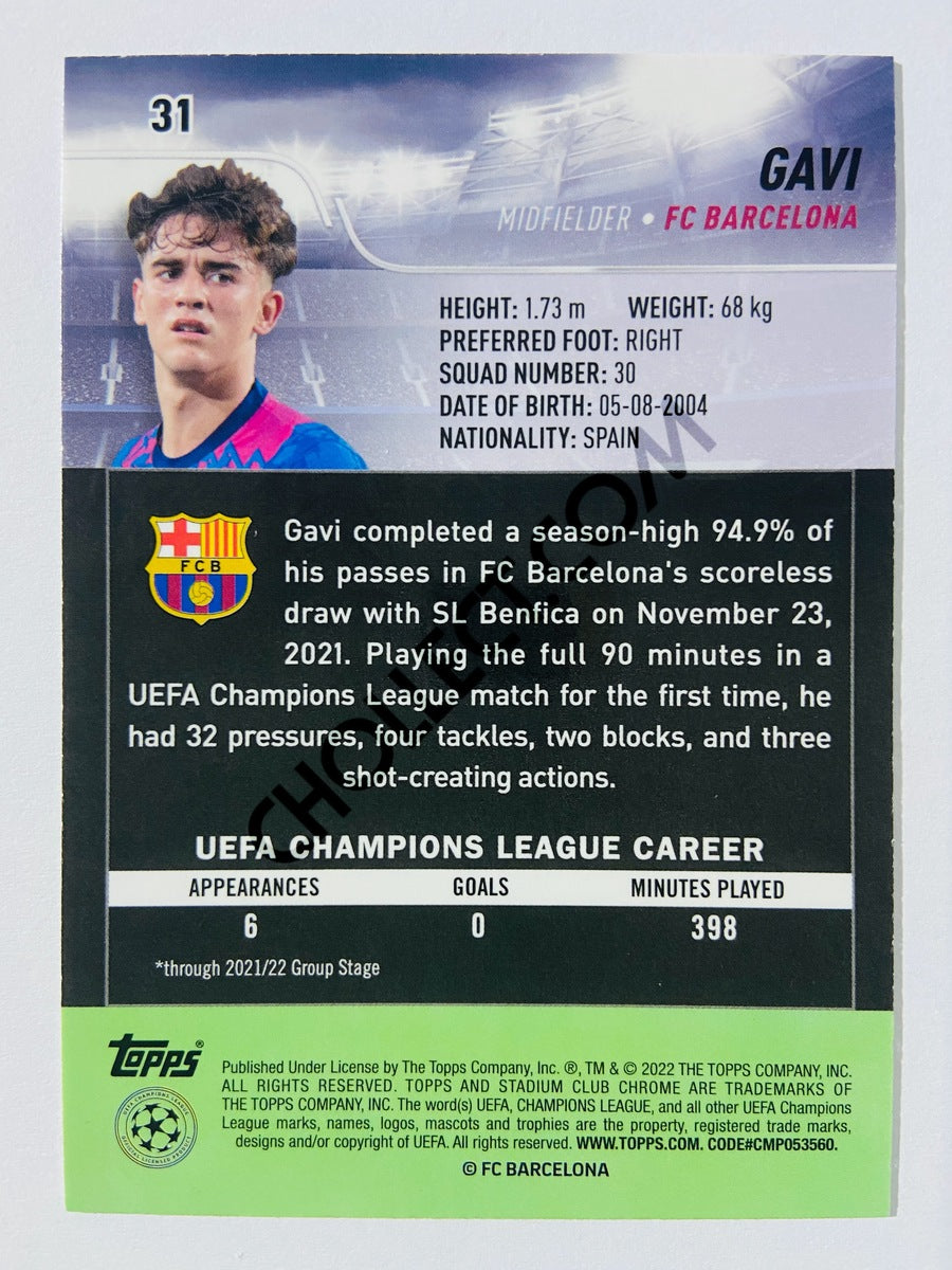 Gavi - FC Barcelona 2022 Topps Stadium Club Chrome UCL RC Rookie #31
