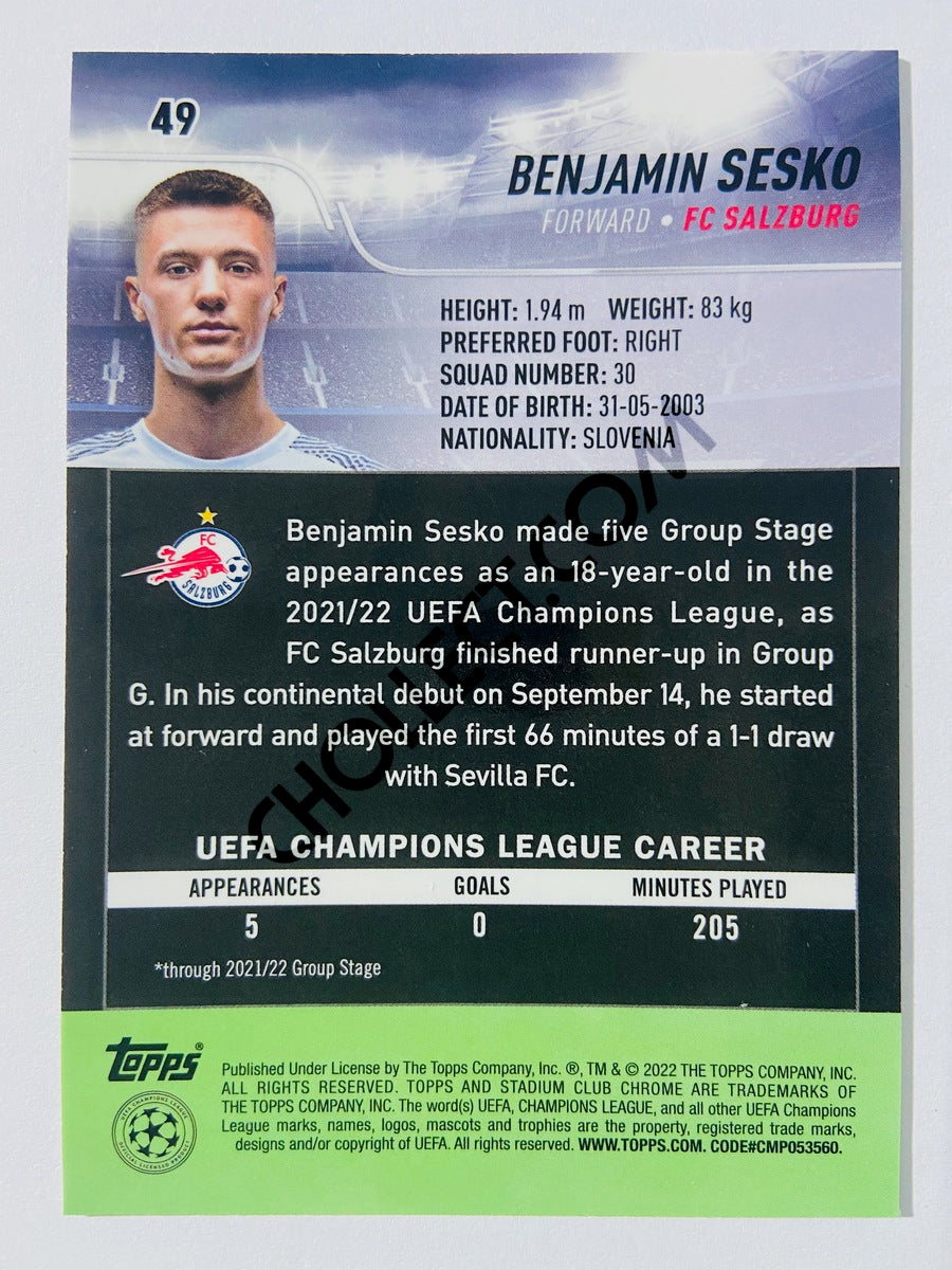 Benjamin Sesko - FC Salzburg 2022 Topps Stadium Club Chrome UCL RC Rookie #49