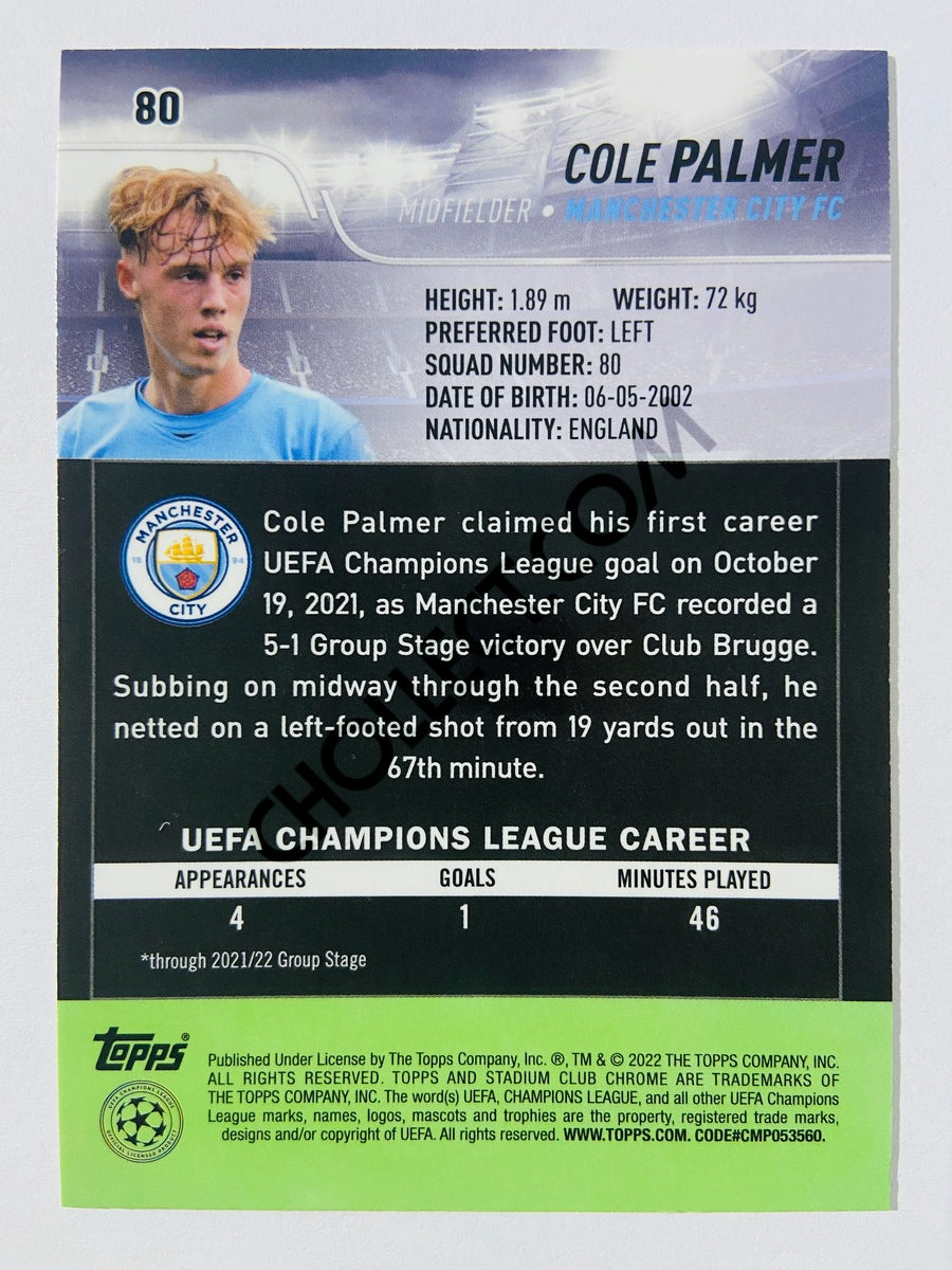 Cole Palmer - Manchester City FC 2022 Topps Stadium Club Chrome UCL RC Rookie #80