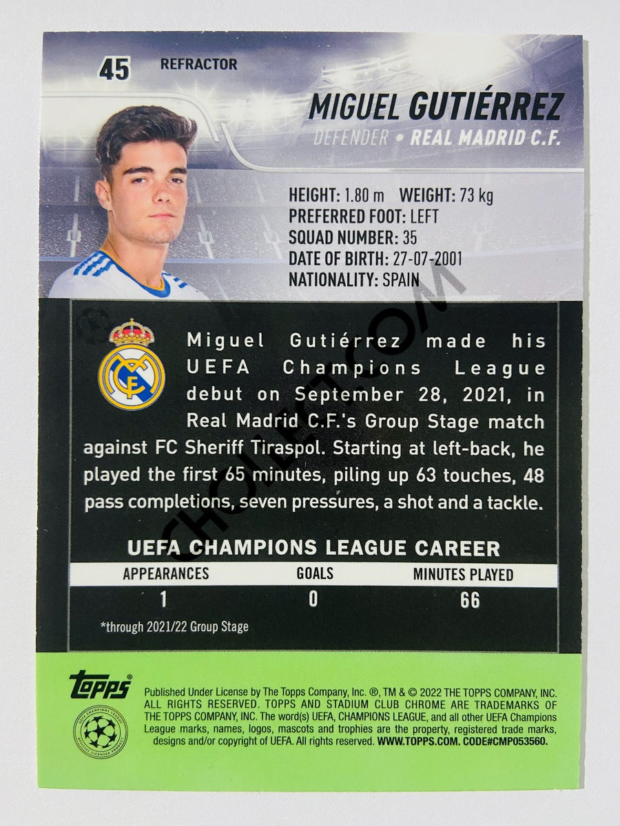 Miguel Gutierrez - Real Madrid C.F. 2022 Topps Stadium Club Chrome UCL Refractor RC Rookie #45