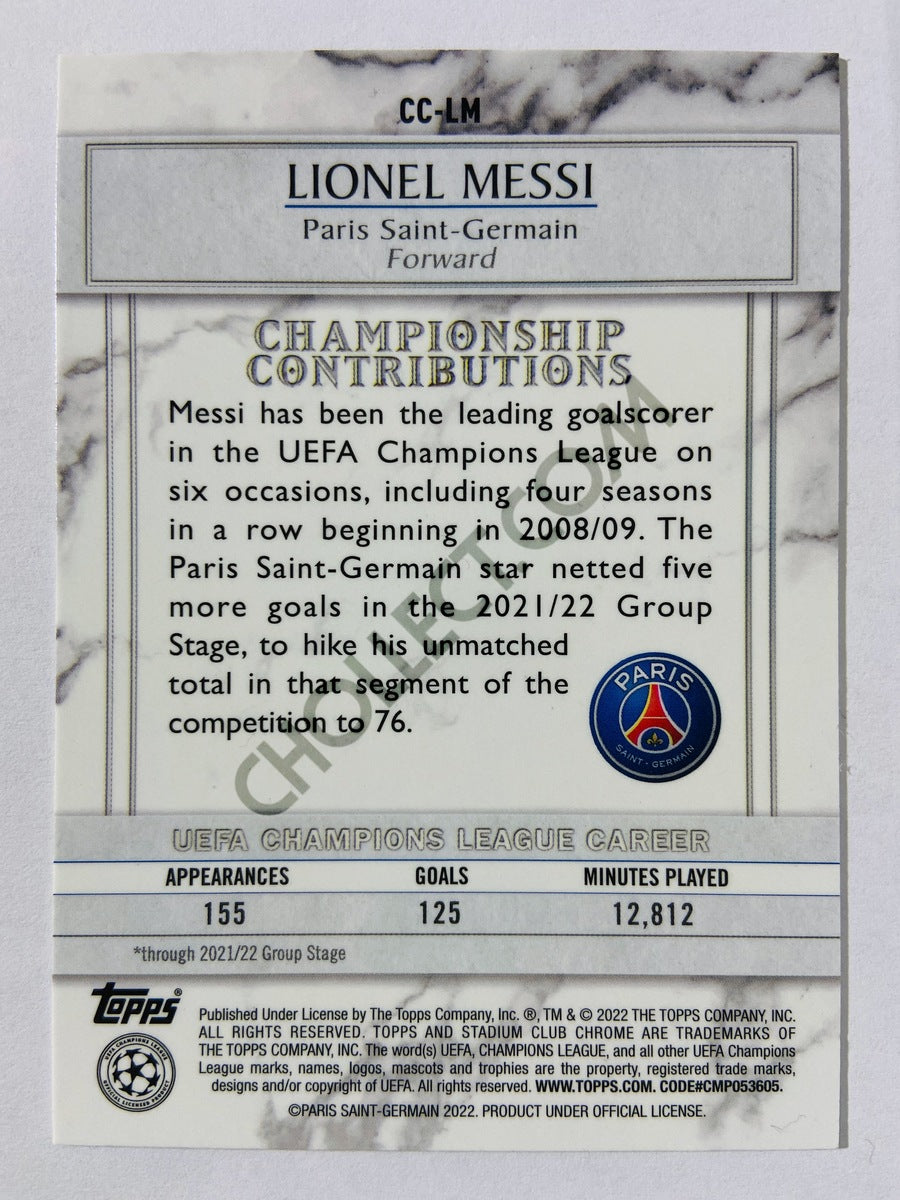 Lionel Messi - Paris Saint-Germain 2021-22 Topps Stadium Club Chrome Championship Contributions #CC-LM